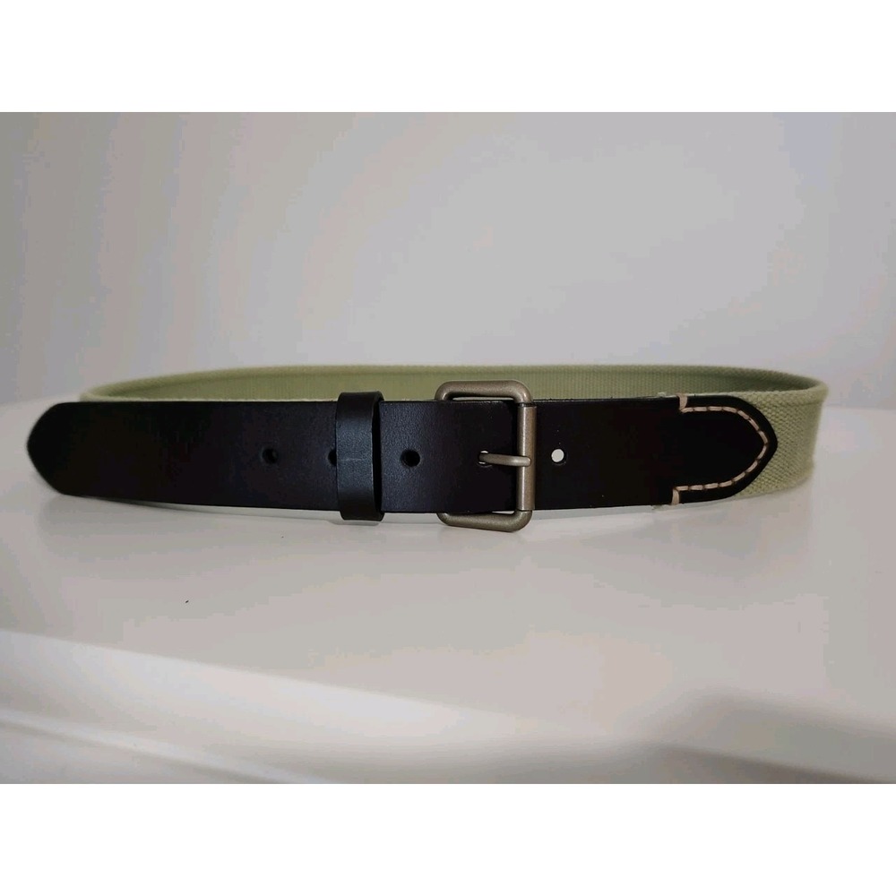 Lucky Brand Women's Green Canvas & Brown Leather Belt Size 32